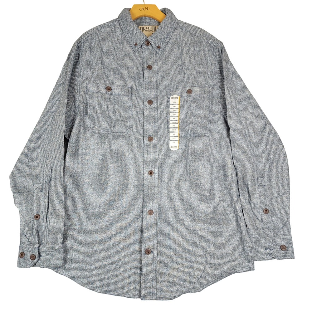 Duluth Trading Co Mens Kennesaw Slim Fit Long Sleeve Button Down Shirt LargeBlue